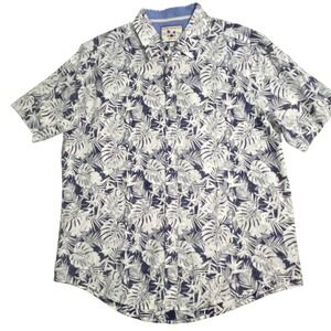 Report Collection Mens XL Linen Blend Tropical Palm Leaf ShortSleeve Button Down